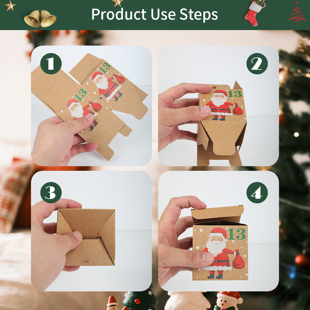 Christmas Advent Calendar Boxes, 24 Days Kraft Paper Countdown Calendar Kit for Kids, Christmas Party Favors, Classroom Gifts