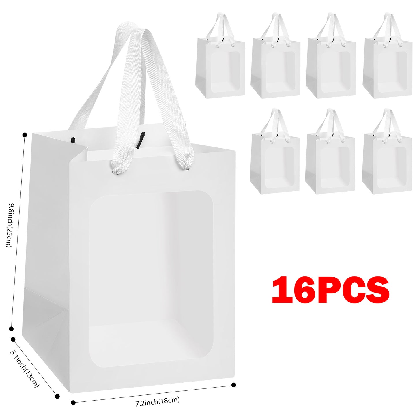8/12/16/24pcs White Paper Gift Bags with Clear Window,Party gift bags with handles, suitable for weddings, birthdays, bridal showers and baby showers.