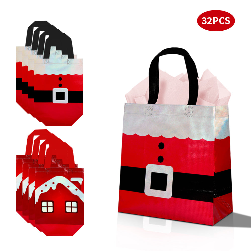 16/32pcs Christmas Gift Bags with Handles, Santa Claus Non Woven Tote Bags for Holiday Party Favors, Candy, Stocking Stuffers, Christmas Decorations