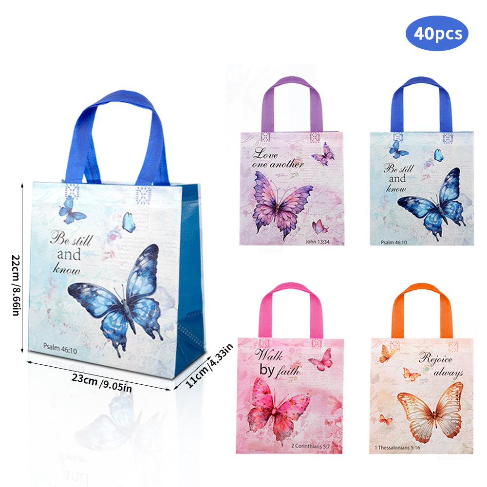 20/40pcs Butterfly Bible Verse Gift Bags, Christian Party Favor Bags for Baptism, Communion, Easter, Girls Birthday Party Supplies