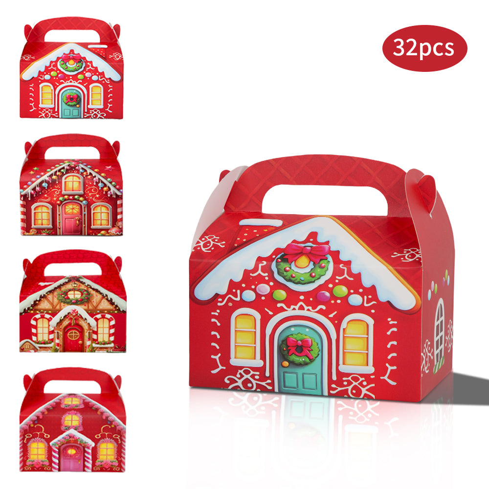 16/32pcs Christmas Gingerbread House Gift Box,Holiday Party Favor Boxes for Candy, Cookies,Christmas Gift Packaging