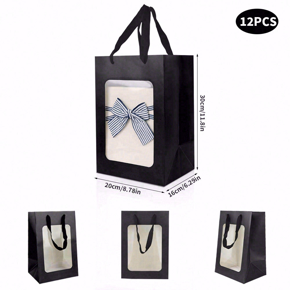 6/12pcs Black Clear Window Gift Bags, Small Paper Party Favor Bags for Halloween, Cookies, Candy
