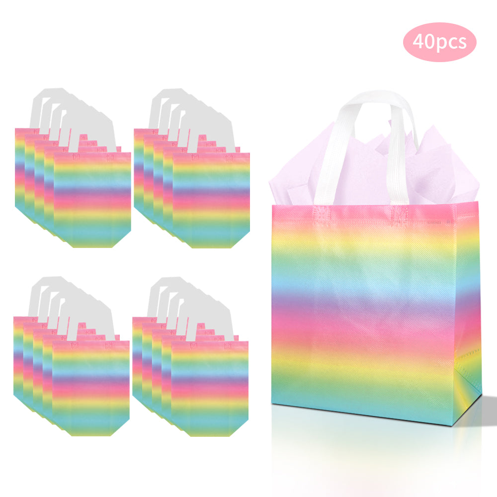 20/40pcs Rainbow Gift Bags, Non Woven Reusable Party Favor Bags with Handles for Birthday, Easter