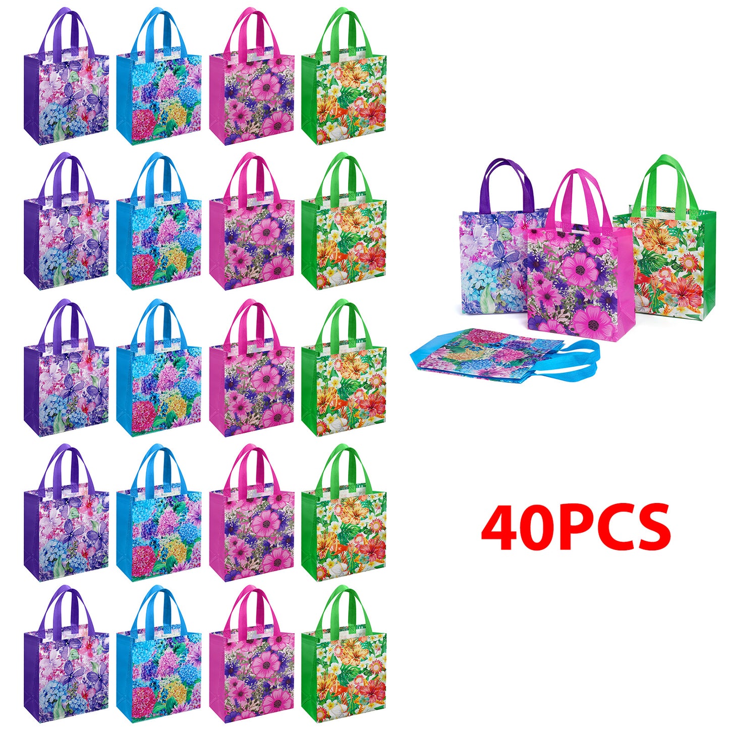 20/40 Pcs Gift Bags with Vibrant Floral Patterns, Perfect for Bridal Showers, Spring Picnics—Portable Non-woven Bags, Ideal Gifts for Mother’s Day, Birthday Parties, Weddings and More Occasions