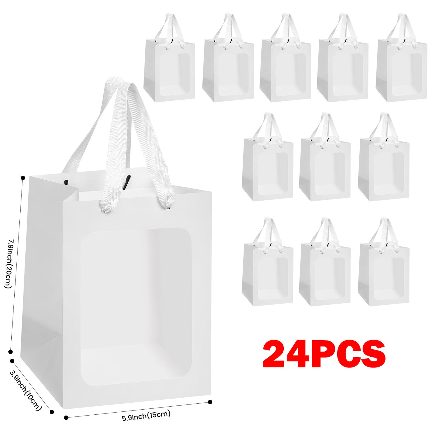 8/12/16/24pcs White Paper Gift Bags with Clear Window,Party gift bags with handles, suitable for weddings, birthdays, bridal showers and baby showers.