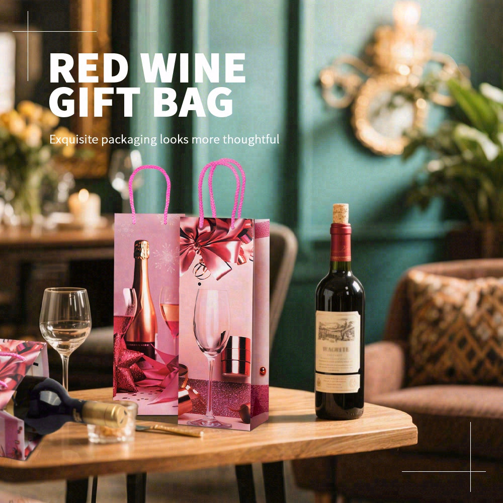20pcs Pink Glitter Champagne Gift Bag with Handle for Birthday, Wedding, Christmas Wine Bottle Carrier