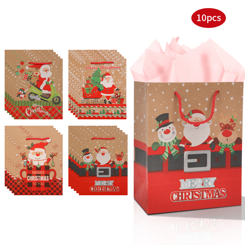 10/20pcs Christmas Gift Bags with Handles, Kraft Paper Holiday Party Supplies, Red Green Plaid Xmas Favor Bags for Presents