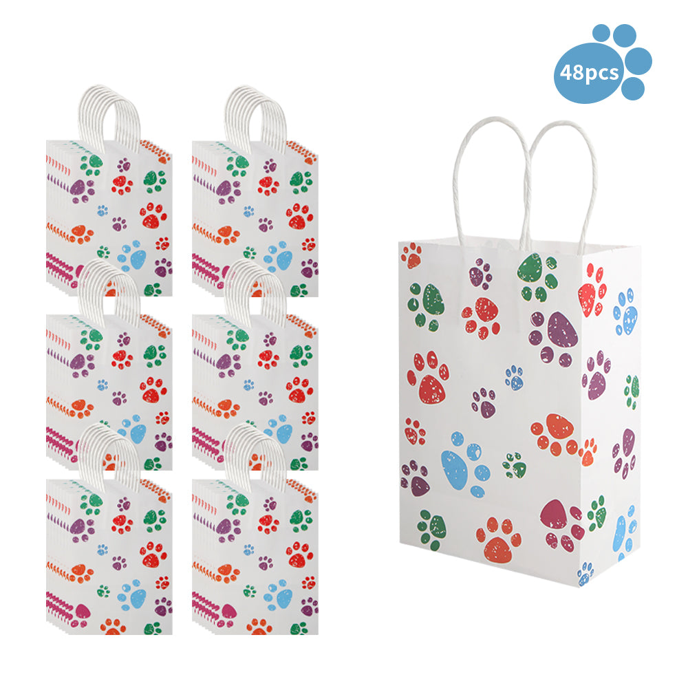 16/48pcs Paw Print Gift Bags for Dog & Cat Lovers, Pet Birthday Party Favor Bags, Animal Paw Print Paper Bags for Presents