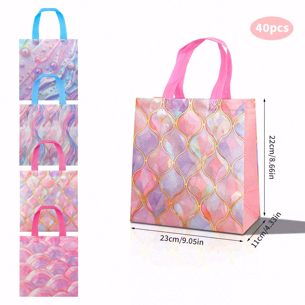 20/40pcs Dreamy Abstract Art Gift Bags with Pearl Design, Iridescent Pink Purple Boutique Bags for Birthday, Baby Shower, Graduation