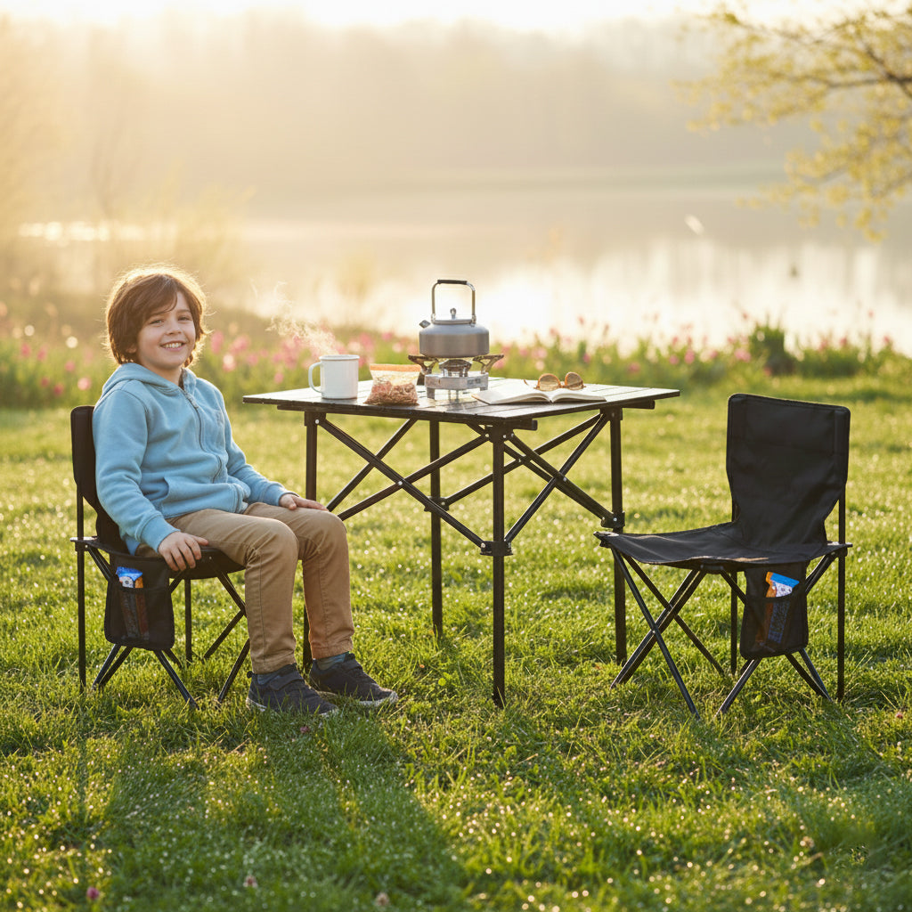 3 Piece Portable Folding Picnic Table with 2 Chairs,Camping Table and Chairs Set,for Backyard Beach Tailgate, Lightweight Outdoor Furniture
