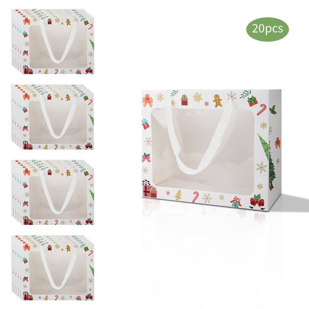 5/20pcs Christmas Gift Bags with Clear Window, Holiday Party Favor Bags for Cookies and Candy