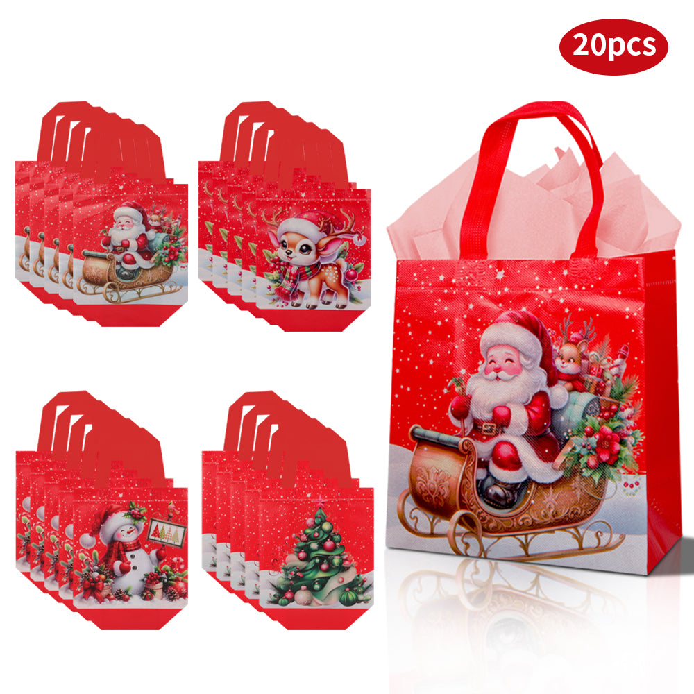 20pcs Christmas Holiday Gift Bags, Red Christmas Element Printed Tote Bags, Holiday Gift-Giving Bags, Large-Capacity Waterproof Shopping Bags, Gift Wrapping Bags – An Excellent Choice for Christmas, Valentine's Day and New Year's Eve