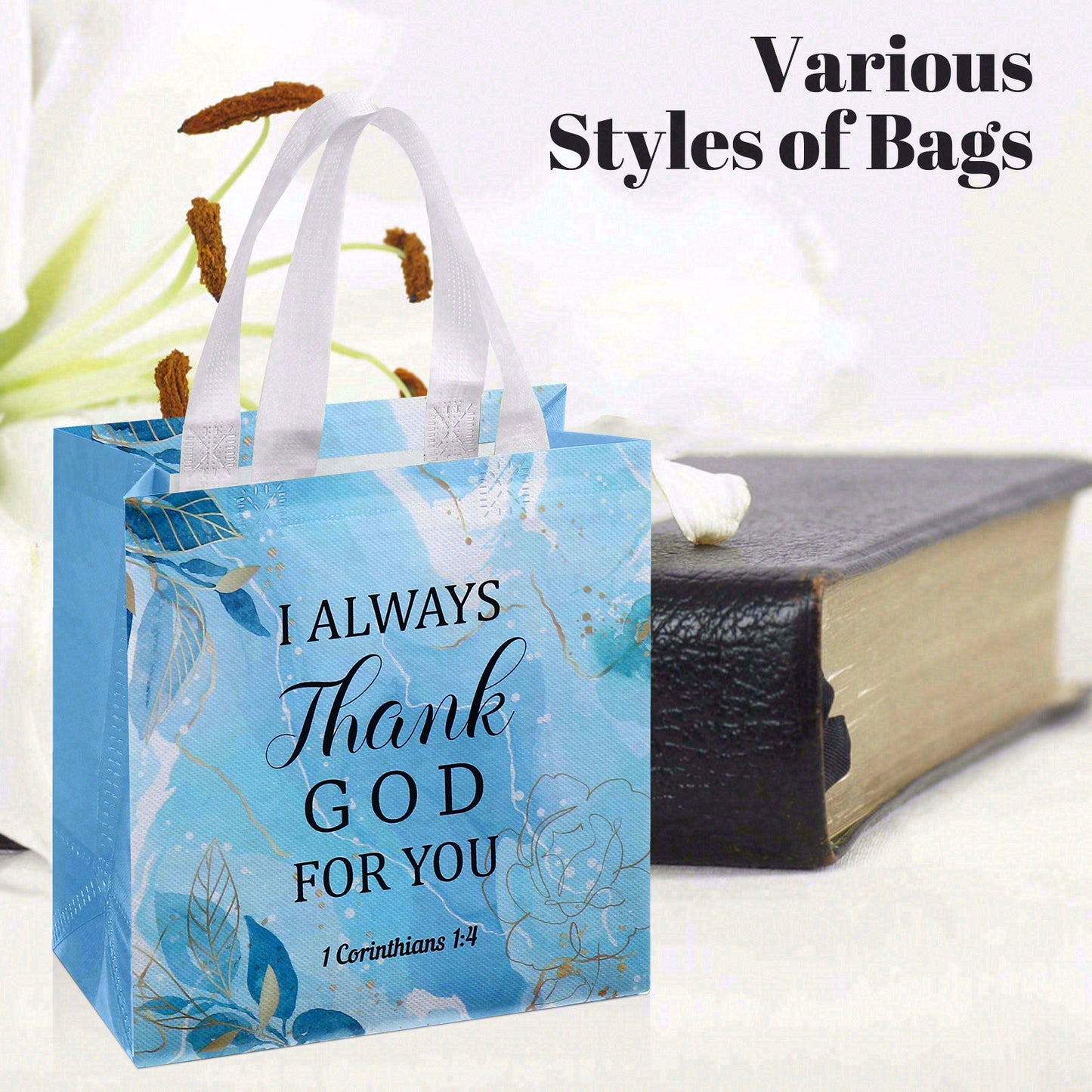 16/40pcs Christian Gift Bags with Handles Bible Verse Church Baptism Party Bags Reusable Inspirational