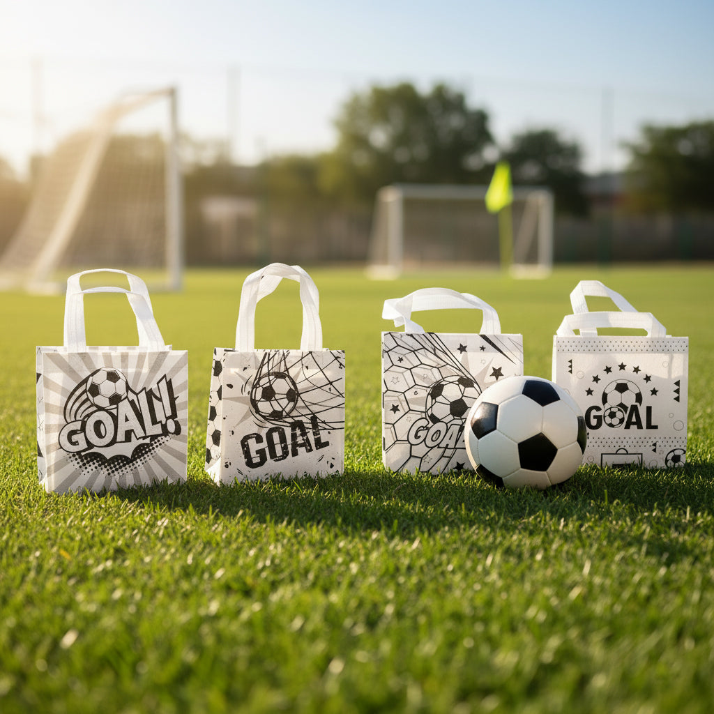 24/48pcs Soccer Party Favor Bags, Black and White Soccer Gift Bags for Kids Birthday Party Supplies, Soccer Ball Goody Bags for Team Party