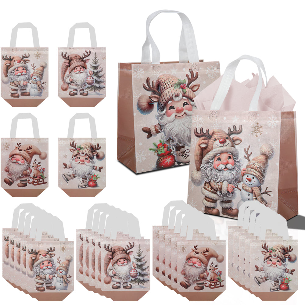20pcs Christmas-themed gift bags, high-quality non-woven waterproof party gift bags with Santa Claus and snowman printed patterns, suitable as packaging bags for weddings, carnival nights, Thanksgiving, and holiday gifts.