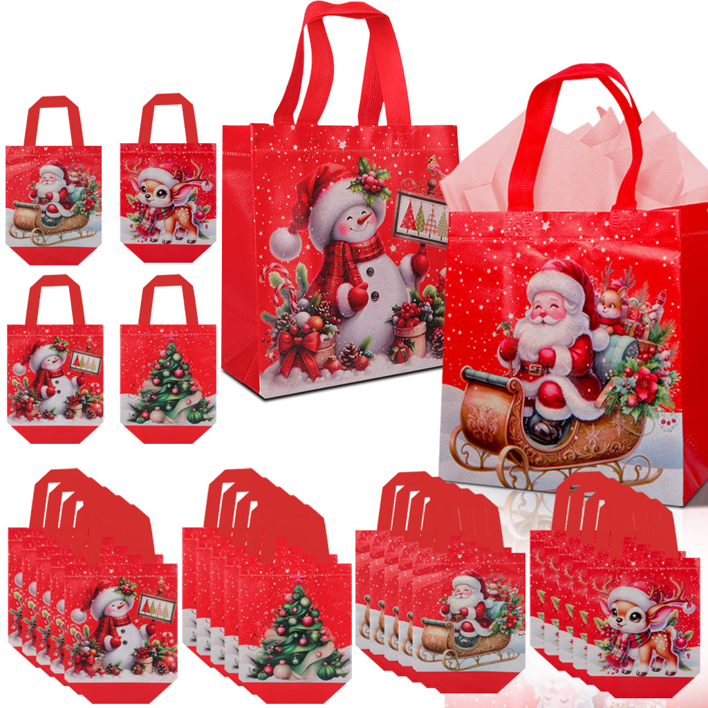 20pcs Christmas Holiday Gift Bags, Red Christmas Element Printed Tote Bags, Holiday Gift-Giving Bags, Large-Capacity Waterproof Shopping Bags, Gift Wrapping Bags – An Excellent Choice for Christmas, Valentine's Day and New Year's Eve