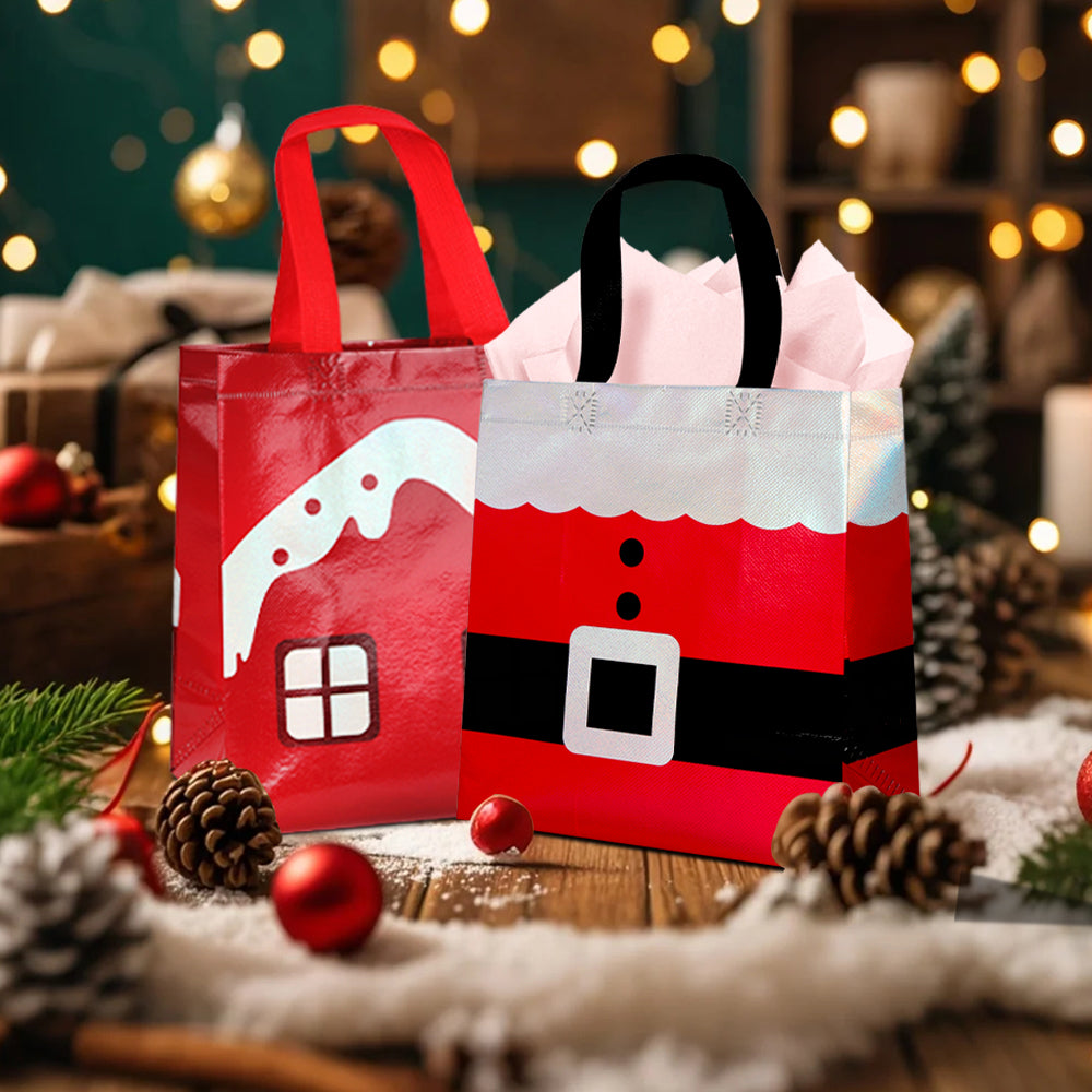 16/32pcs Christmas Gift Bags with Handles, Santa Claus Non Woven Tote Bags for Holiday Party Favors, Candy, Stocking Stuffers, Christmas Decorations