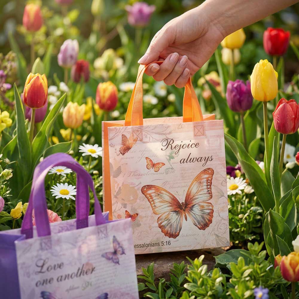 20/40pcs Butterfly Bible Verse Gift Bags, Christian Party Favor Bags for Baptism, Communion, Easter, Girls Birthday Party Supplies