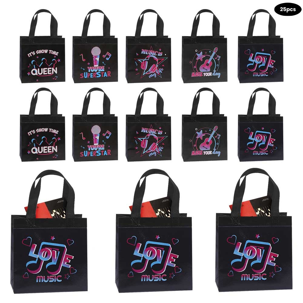 25pcs Music Theme Non-Woven Gift Bags for Birthday Party, KTV, and Concert  "It's Show Time" & "Superstar" Design