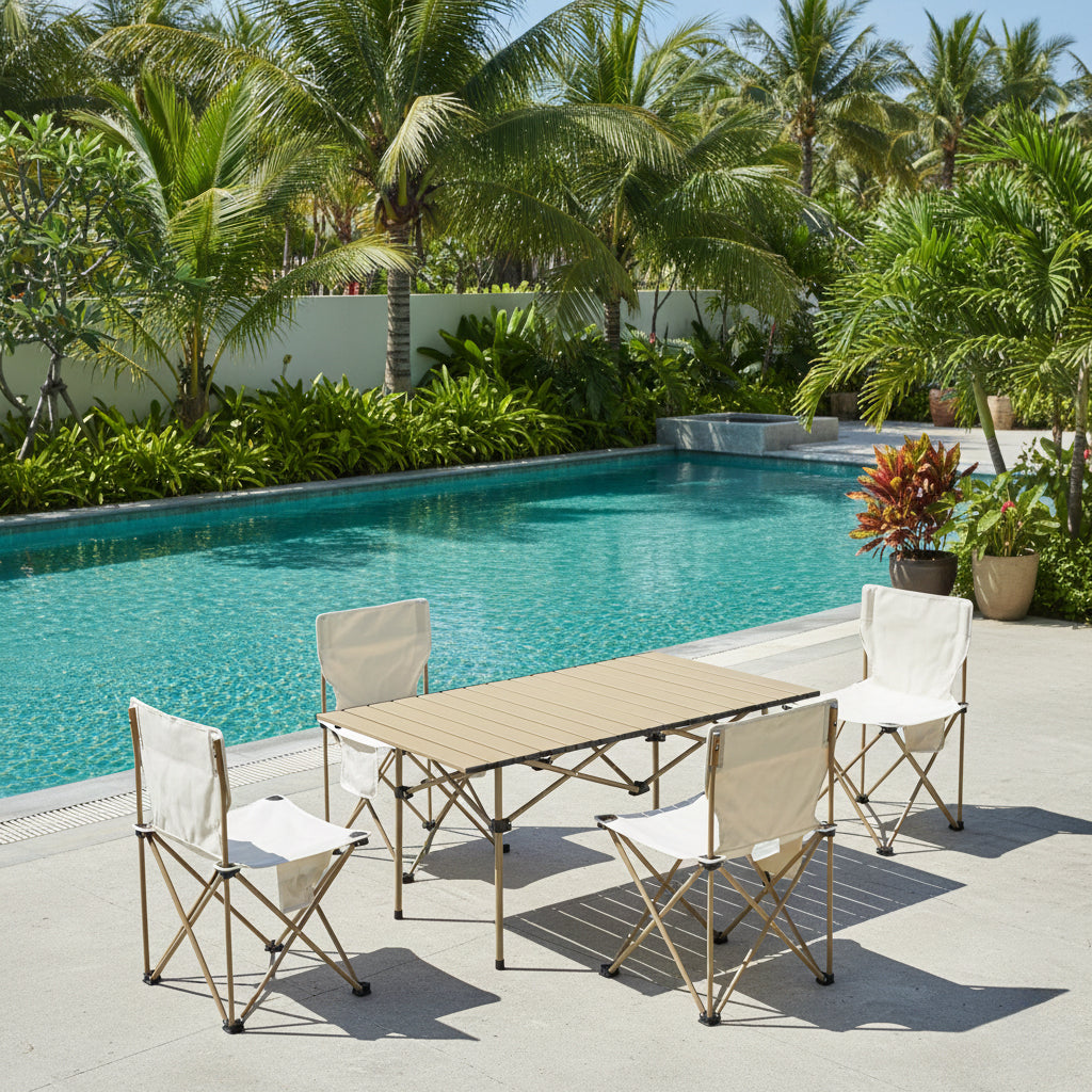 5 Piece Camping Table and Chairs Set, Portable Folding Picnic Table with 4 Chairs, Lightweight  Outdoor Furniture for Backyard, Beach, Tailgate, RV Camping