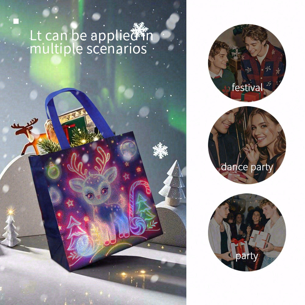 16/32pcs Christmas Gift Bags, Neon Glow Reusable Holiday Tote Bags with Handles for Kids Party Candy Treats