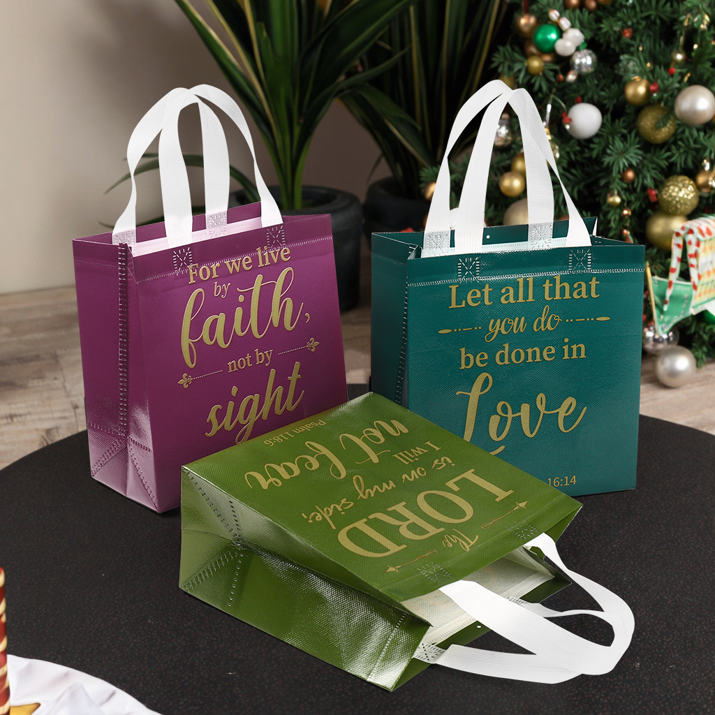 16/40pcs Christian Bible Verse Gift Bags, Reusable Plastic Tote for Church, Baptism, Communion, Party Favor