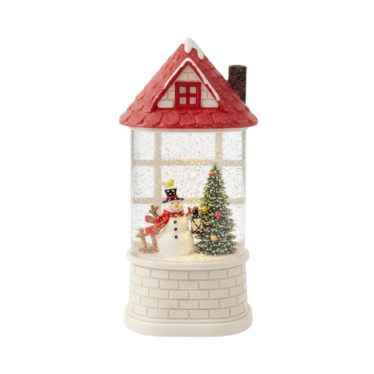 1 Piece Christmas Snow Globe House with Snowman and Tree, Lighted Indoor Holiday Decoration for Home
