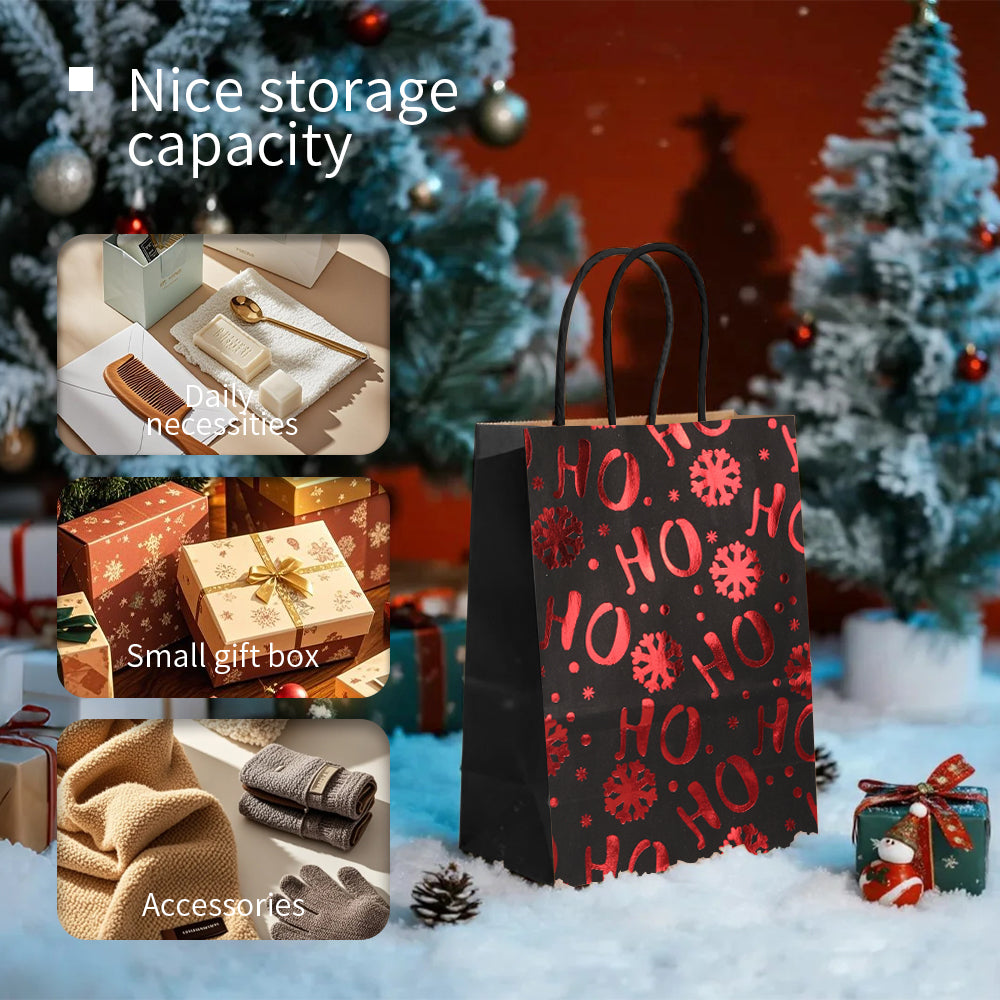 18/36pcs Black and Red Foil Christmas Gift Bags, Assorted Merry Christmas Patterns for Holiday Party Favor and Presents