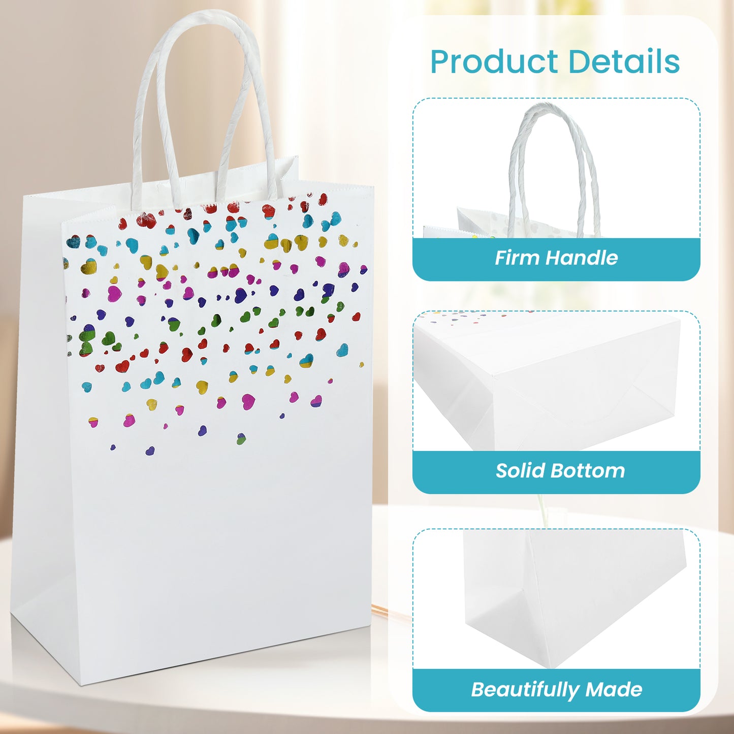 20/40pcs Heart  Paper Gift Bags, Birthday Party Favor Bags for Kids, White Treat Bags,Suitable for weddings, birthdays and Christmas.