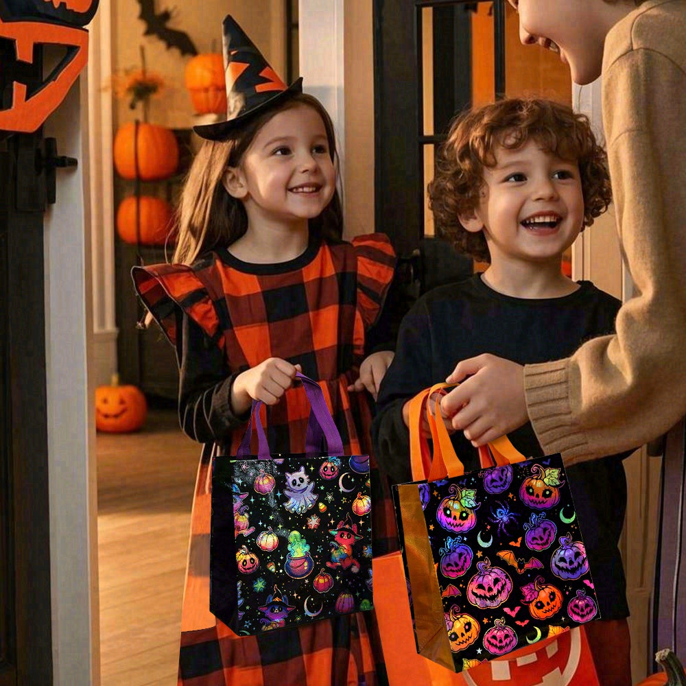16/32pcs Halloween Party Favor Bags, Reusable Trick or Treat Tote Bags for Kids, Assorted Pumpkin Ghost Bat Designs