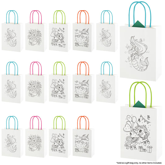 16/32pcs Coloring Gift Bags for Kids,DIY Coloring Party Bags, Mermaid Unicorn Animal Flower Patterns, Birthday Party Favor Supplies