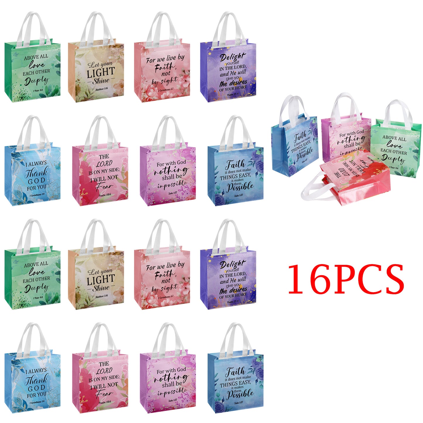 16/40pcs Christian Gift Bags with Handles Bible Verse Church Baptism Party Bags Reusable Inspirational