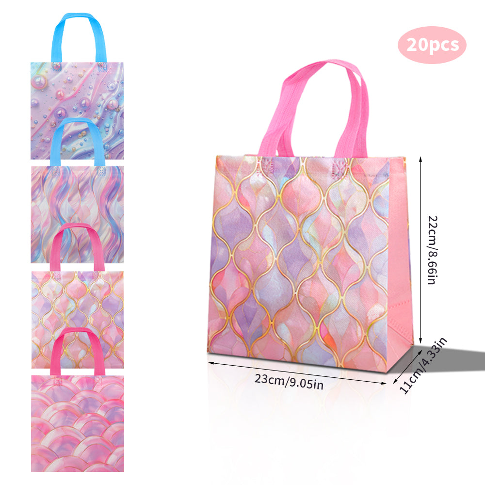 20/40pcs Dreamy Abstract Art Gift Bags with Pearl Design, Iridescent Pink Purple Boutique Bags for Birthday, Baby Shower, Graduation