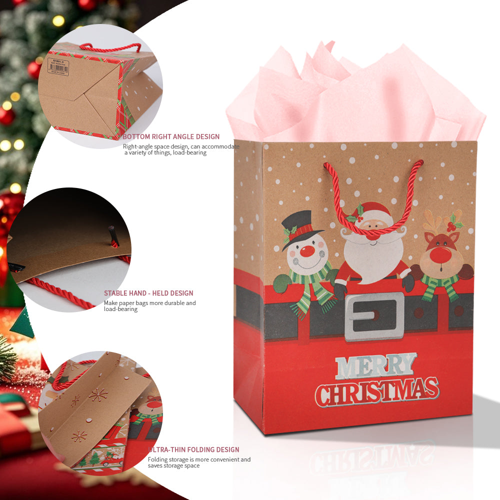 10/20pcs Christmas Gift Bags with Handles, Kraft Paper Holiday Party Supplies, Red Green Plaid Xmas Favor Bags for Presents