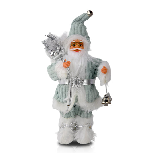 15.7in Christmas Santa Claus Figurine, Knit Sweater Santa with Bell, Cute Tabletop Decoration for Home, Office, Mantel, and Shelf