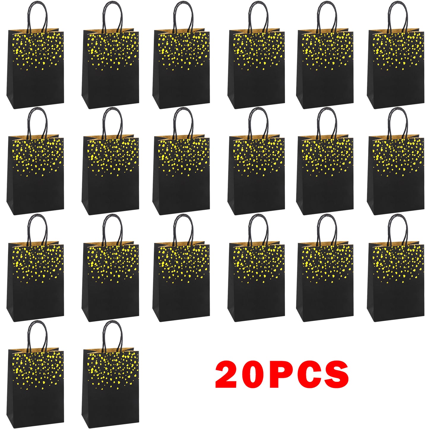 20/40pcs Black Gold Heart Paper Gift Bags, Luxury Party Favor Bags for Valentine's Day, Weddings, and Birthdays.