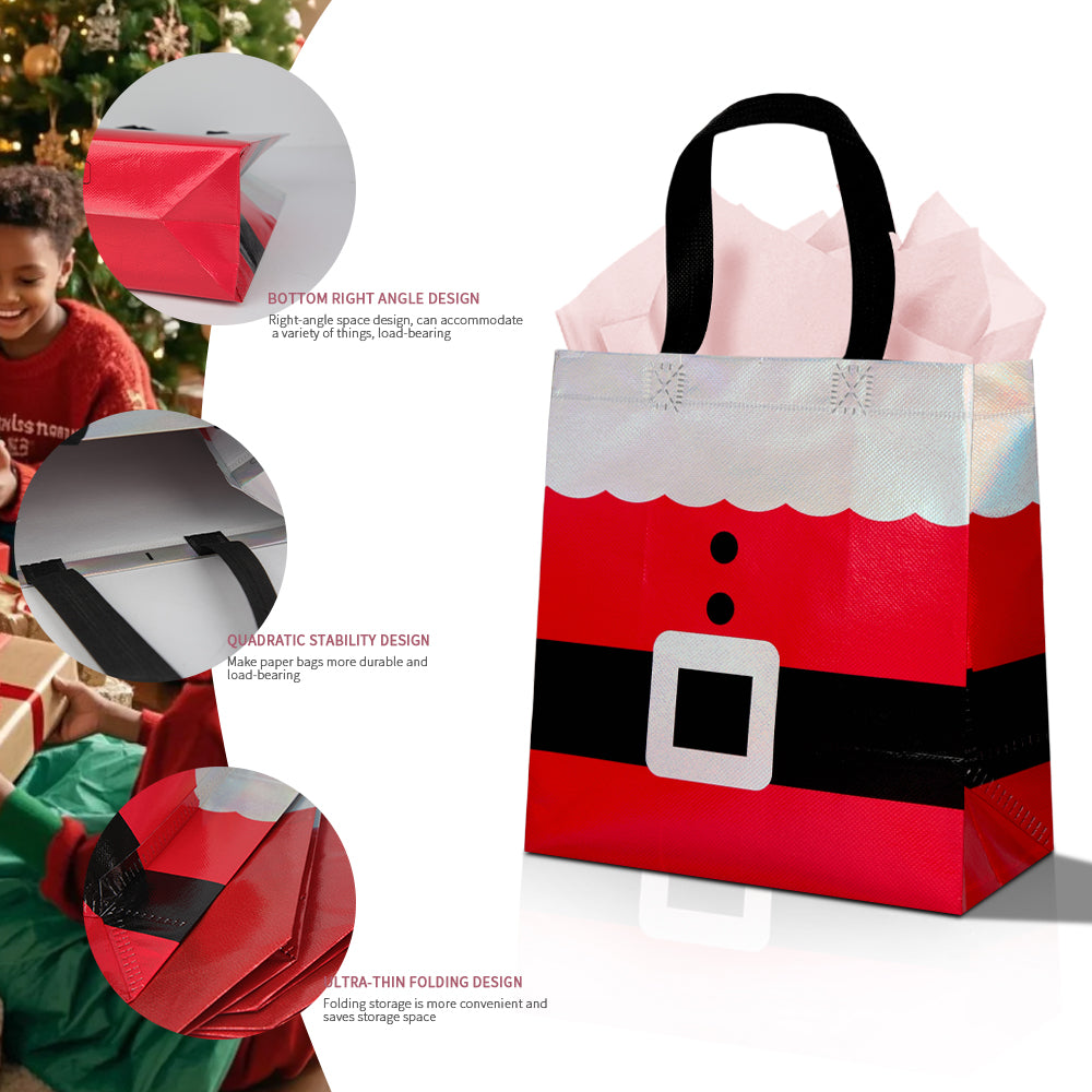 16/32pcs Christmas Gift Bags with Handles, Santa Claus Non Woven Tote Bags for Holiday Party Favors, Candy, Stocking Stuffers, Christmas Decorations