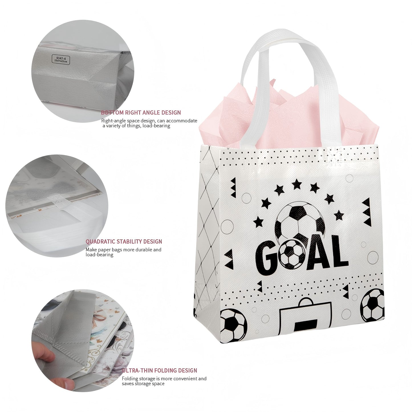 24/48pcs Soccer Party Favor Bags, Black and White Soccer Gift Bags for Kids Birthday Party Supplies, Soccer Ball Goody Bags for Team Party