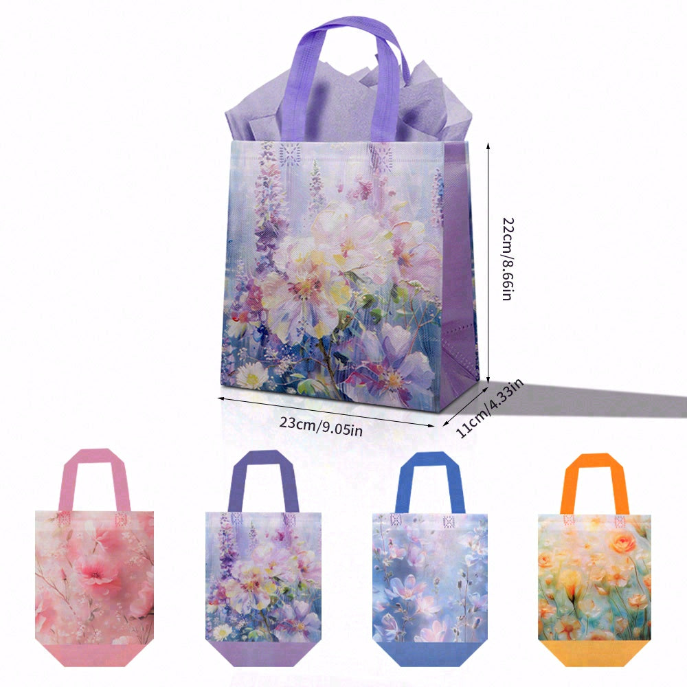20/40pcs Floral Gift Bags with Handles, Watercolor Flower Bags for Birthday, Mother's Day, Wedding Party Favor Bags