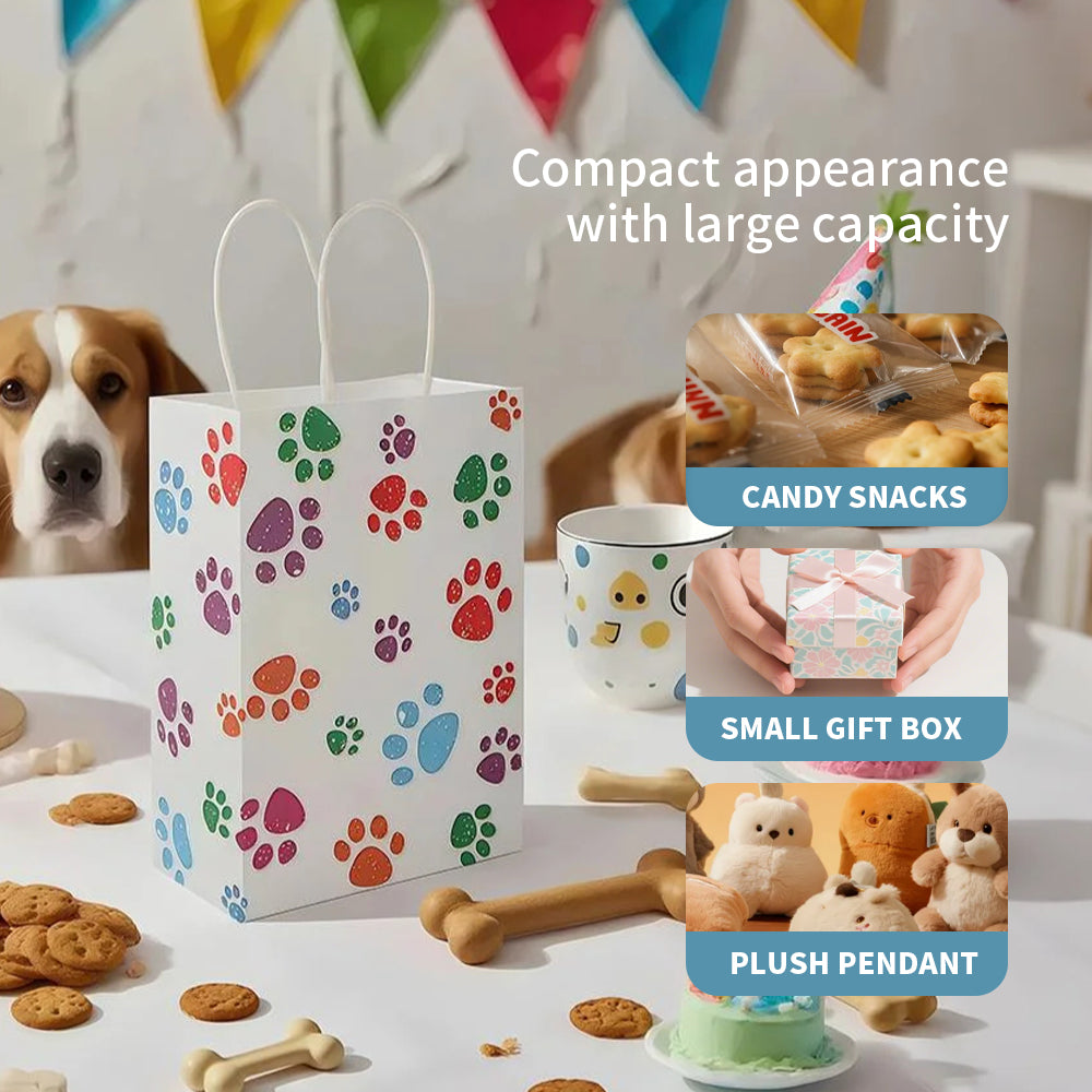 16/48pcs Paw Print Gift Bags for Dog & Cat Lovers, Pet Birthday Party Favor Bags, Animal Paw Print Paper Bags for Presents