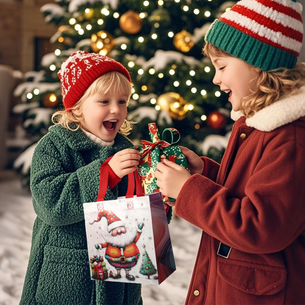 20/40pcs Christmas Gift Bags with Santa Claus Design, Non Woven Reusable Holiday Party Favor Bags for Kids