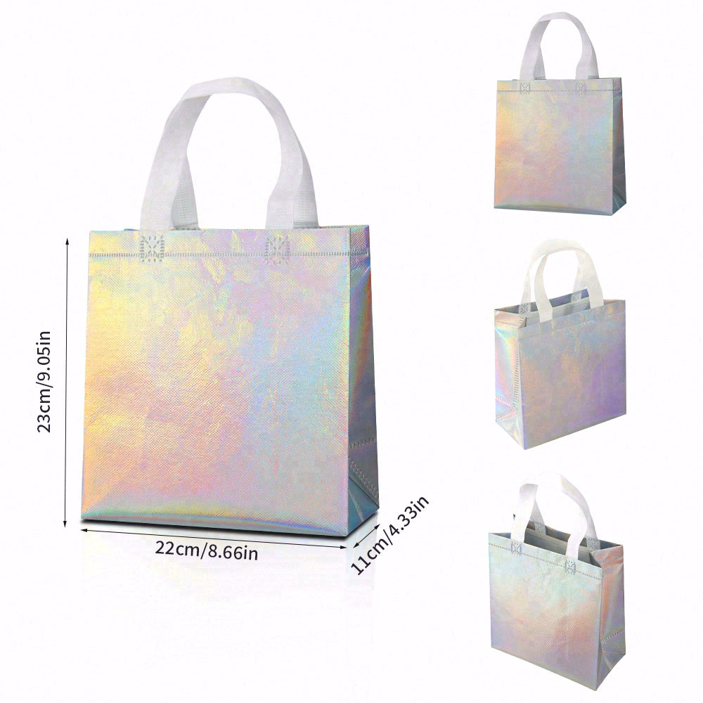 16/32pcs Holographic Gift Bags for Birthday Party, Iridescent Laser Tote Bags, Wedding Favor Bags, Reusable Silver Party Goodie Bags