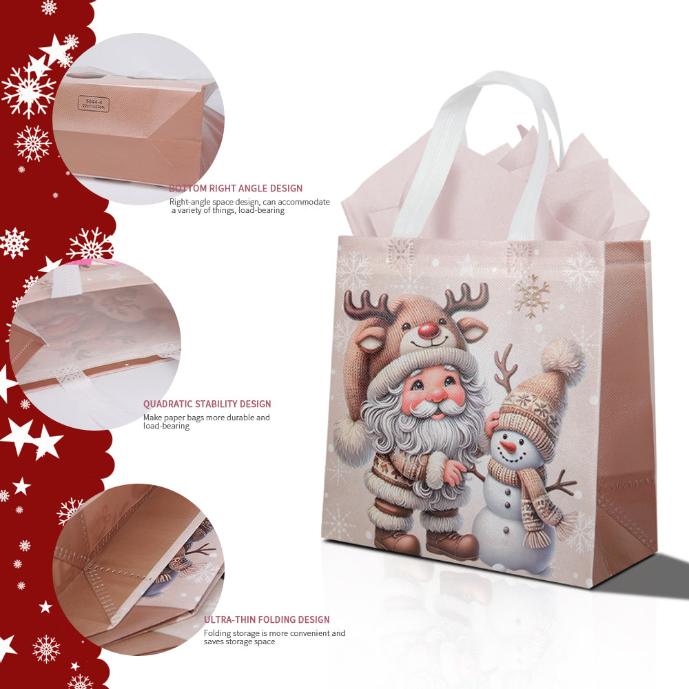 20pcs Christmas-themed gift bags, high-quality non-woven waterproof party gift bags with Santa Claus and snowman printed patterns, suitable as packaging bags for weddings, carnival nights, Thanksgiving, and holiday gifts.