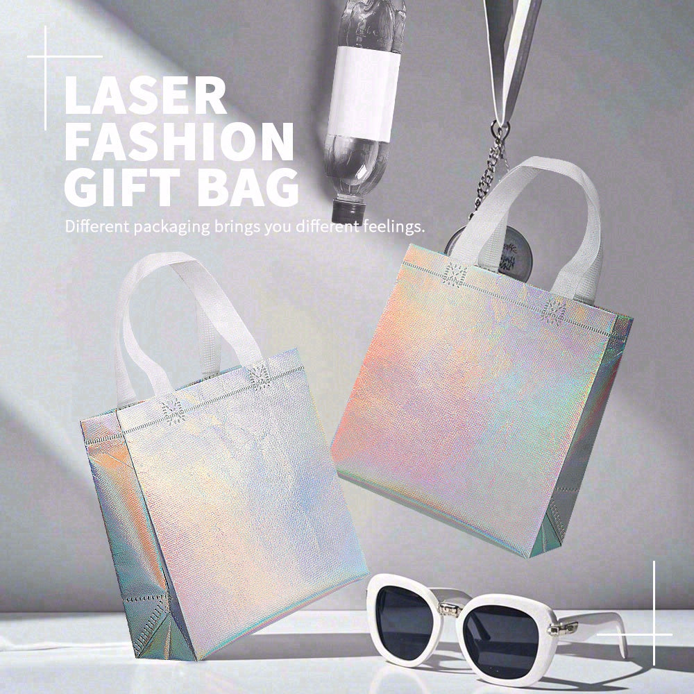 16/32pcs Holographic Gift Bags for Birthday Party, Iridescent Laser Tote Bags, Wedding Favor Bags, Reusable Silver Party Goodie Bags