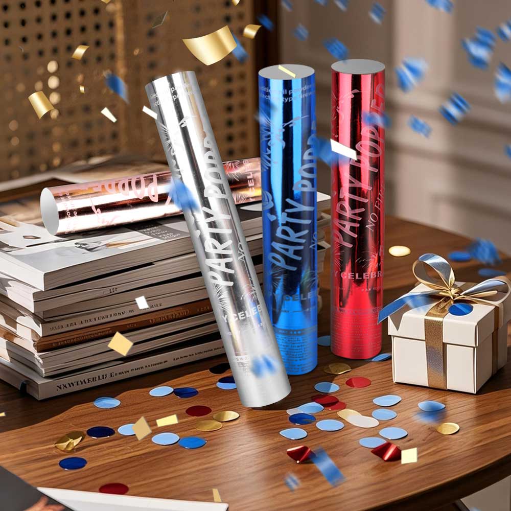 6/12pcs  Confetti Cannon, Push Pop Party Poppers for Wedding, Gender Reveal, Birthday, New Year's Eve, No Fireworks, Indoor Safe