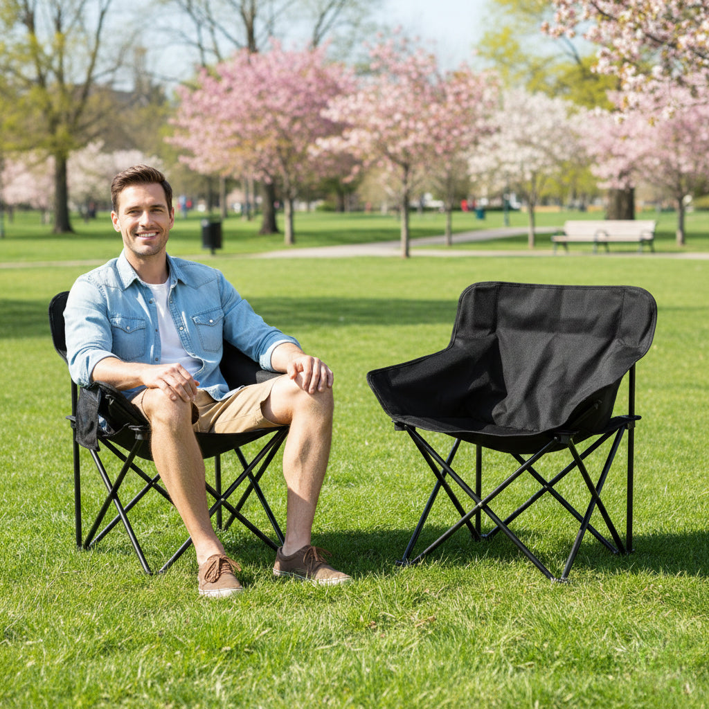 2 Piece Portable Camping Chairs, Lightweight Folding Camp Chairs with Carry Bag for Outdoor, Beach, Picnic, Tailgate(Black)