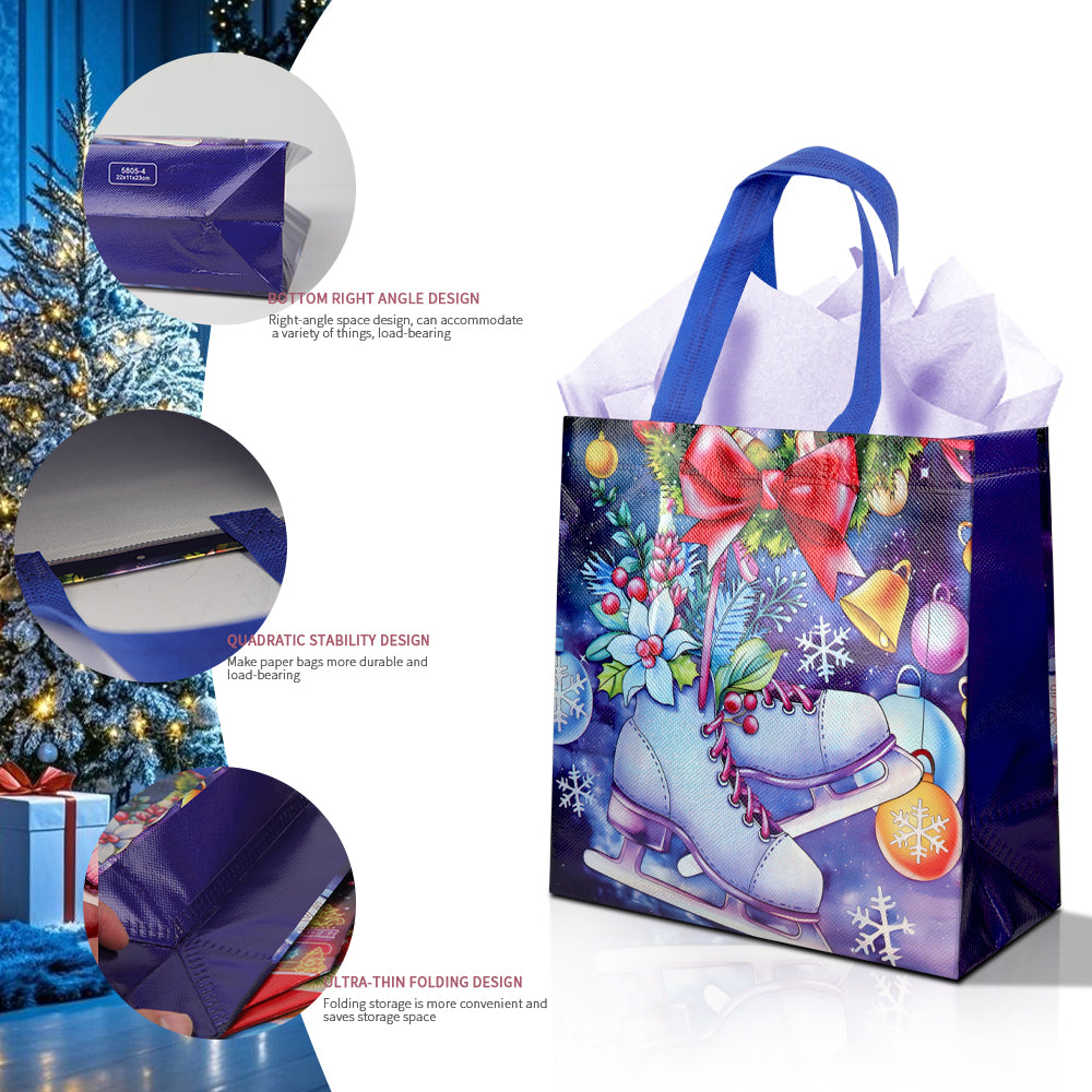 16/32pcs Christmas Gift Bags with Handles, Reusable Holiday Party Bags, Santa Claus & Snowman Design,Christmas Candy Bags