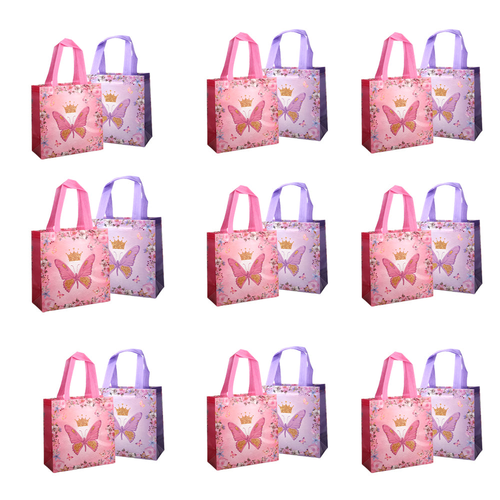 24/48pcs Butterfly Party Favor Bags, Princess Goodie Bags for Kids Birthday Party, Pink Purple Butterfly Crown Gift Bags for Girls