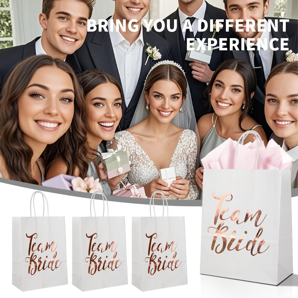 24/48pcs Team Bride Gift Bags, Wedding Favor Bags, Rose Gold Foil Paper Bags for Bridesmaid Party, Bridal Shower, Hen Party