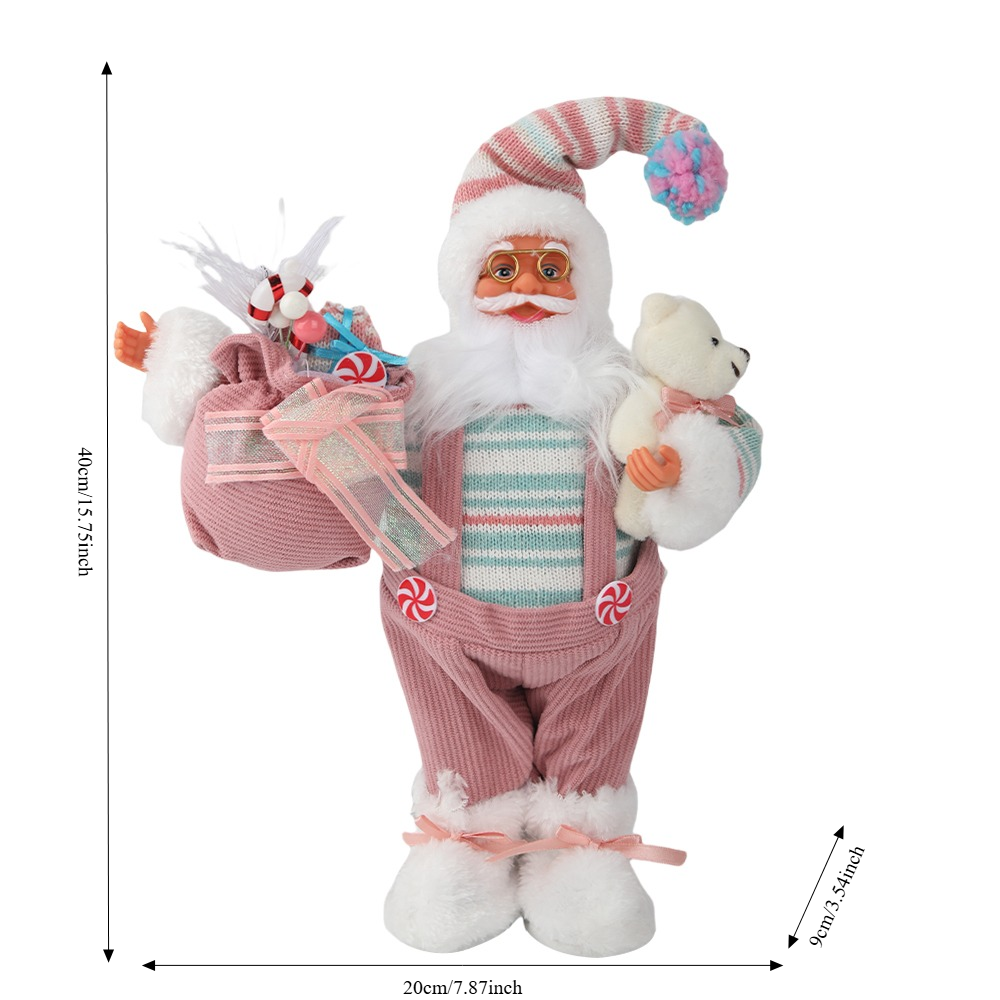 15.7/23.6/33.5in Pink Christmas Santa Claus Figurine with Gift Bag, Cute Christmas Table Top Decor for Home, Mantel, and Shelf, Festive Holiday Decoration